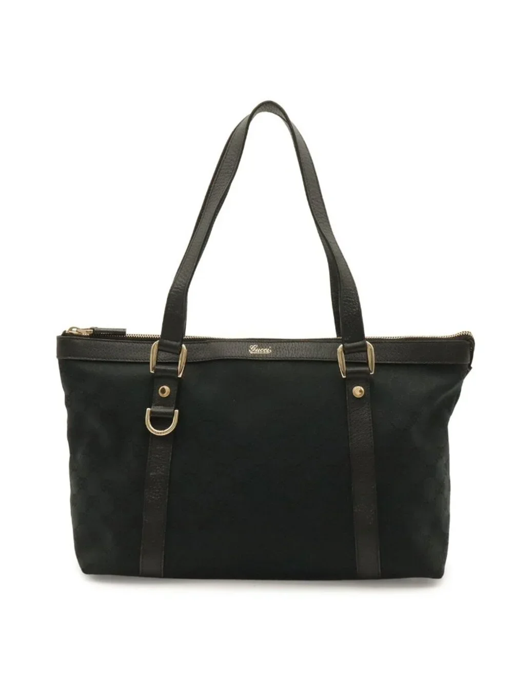 Gucci GG Canvas Abbey Shoulder Bag Tote Leather Black Gold